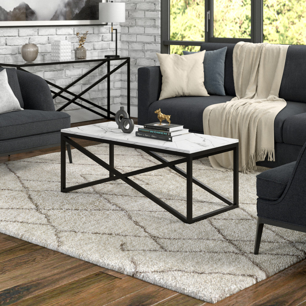 Modern 46-Inch Black Faux Marble and Steel Coffee Table