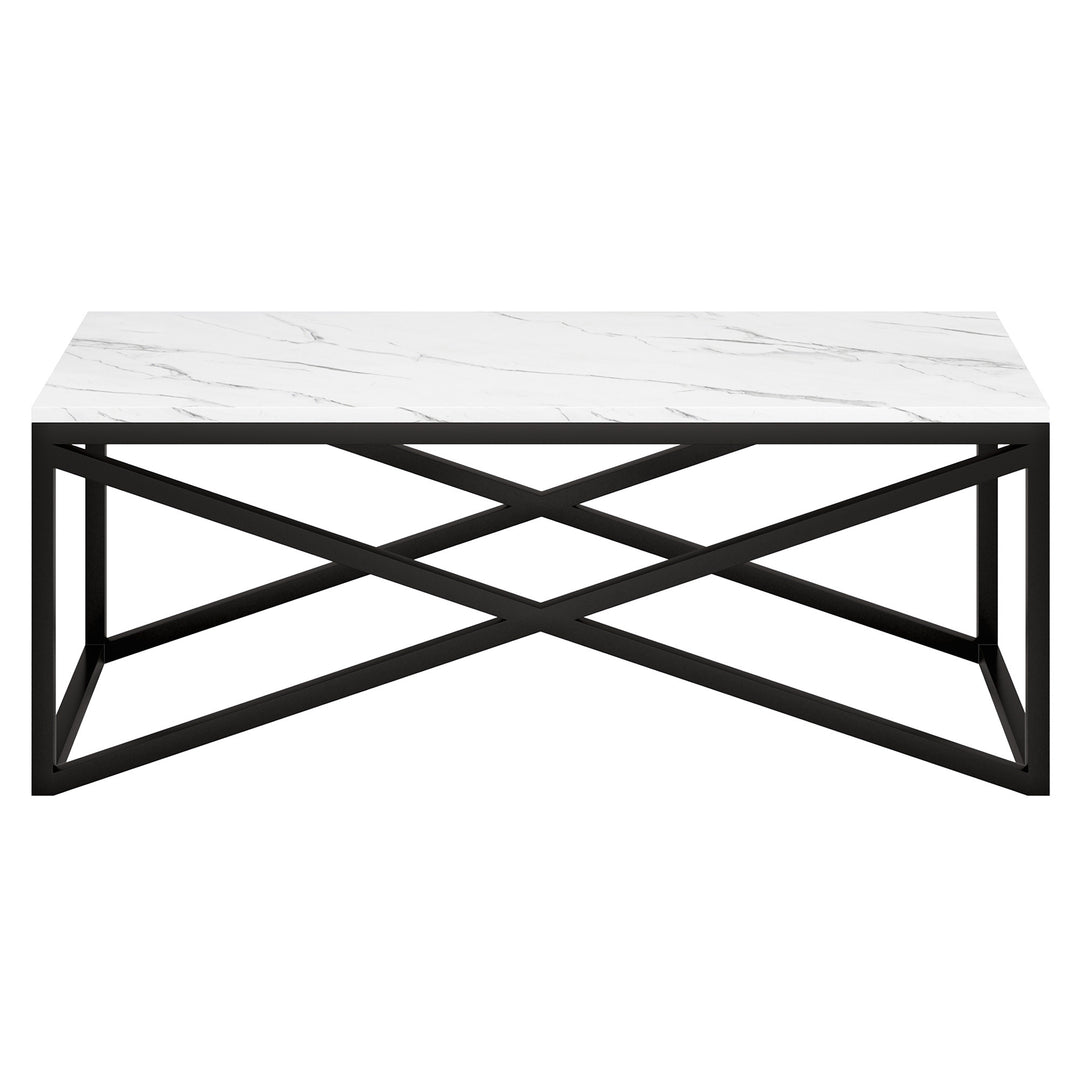 Modern 46-Inch Black Faux Marble and Steel Coffee Table