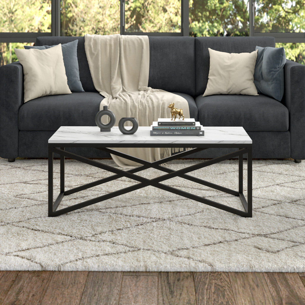 Modern 46-Inch Black Faux Marble and Steel Coffee Table