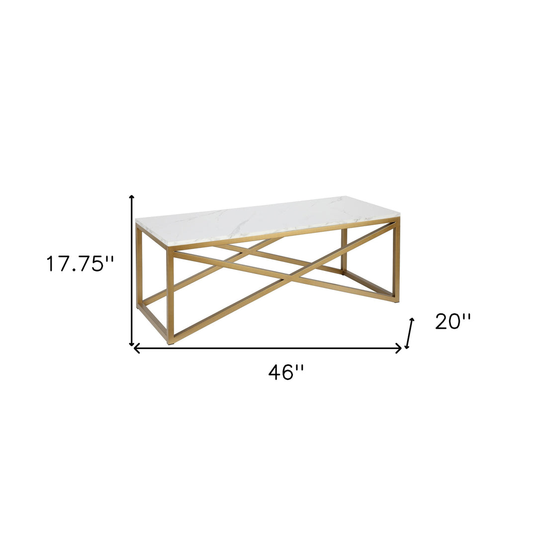 Modern 46" Gold Faux Marble And Steel Coffee Table