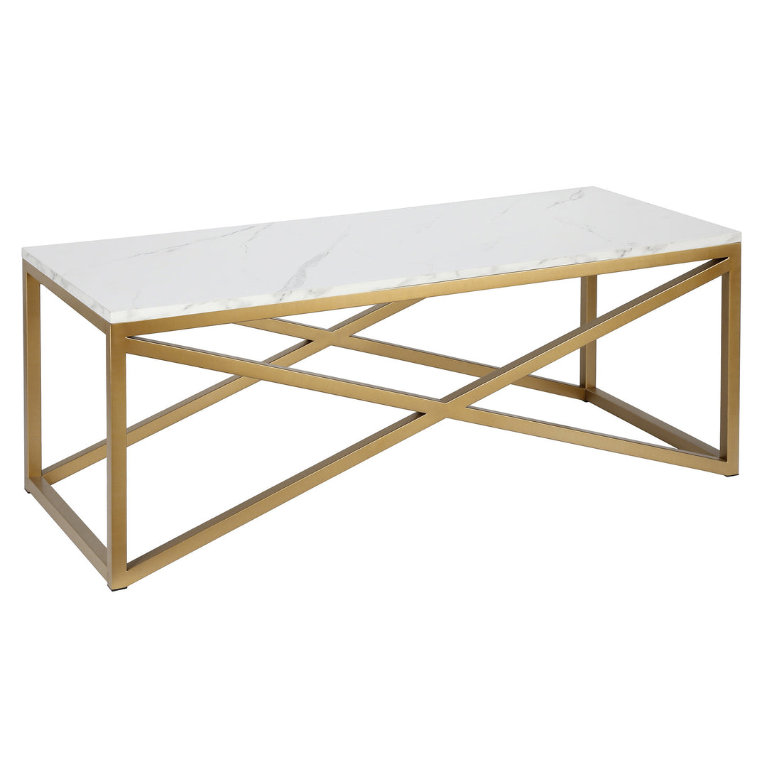 Modern 46" Gold Faux Marble And Steel Coffee Table