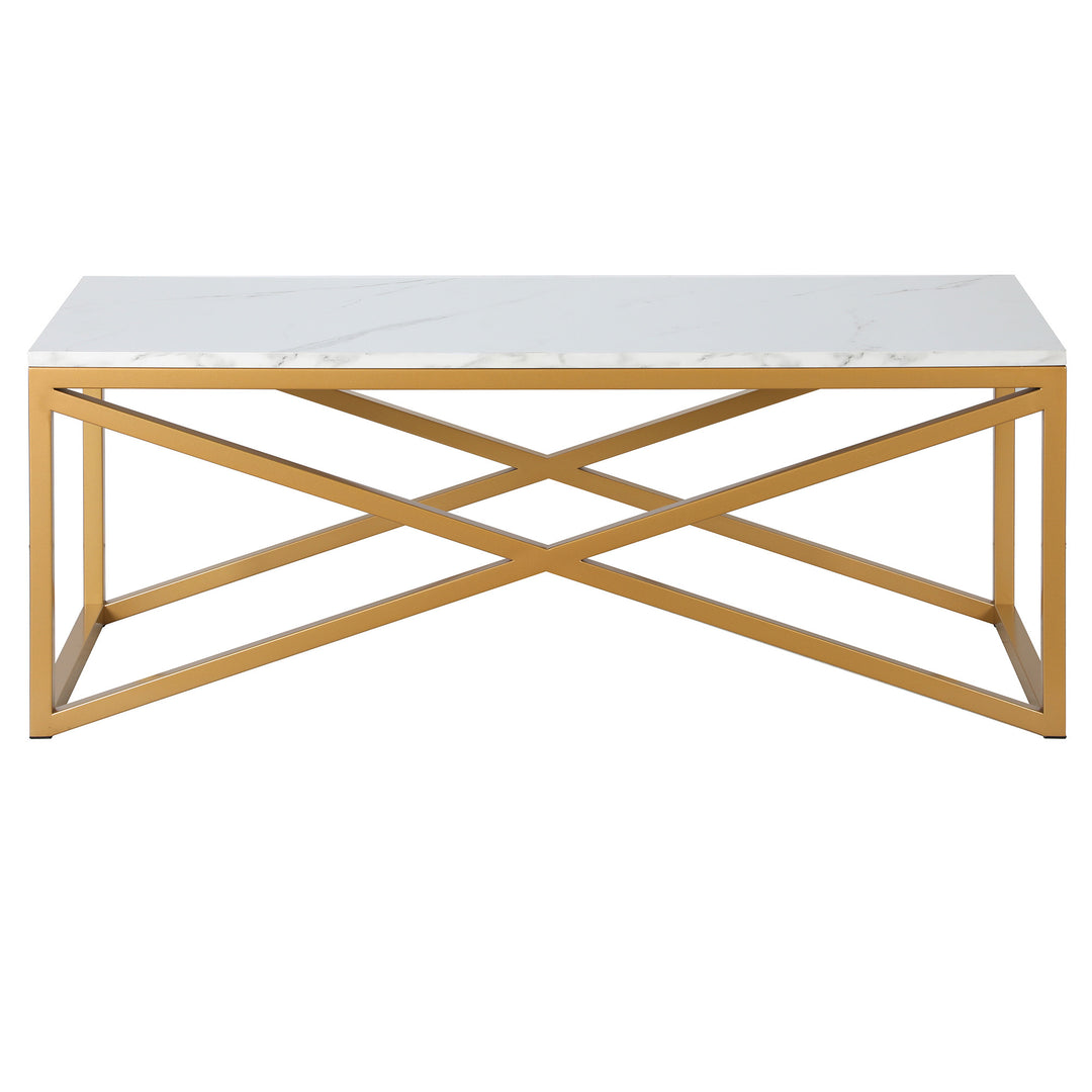 Modern 46" Gold Faux Marble And Steel Coffee Table