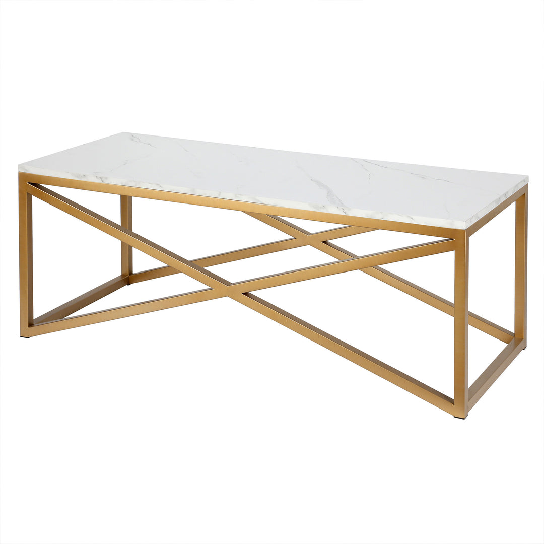 Modern 46" Gold Faux Marble And Steel Coffee Table