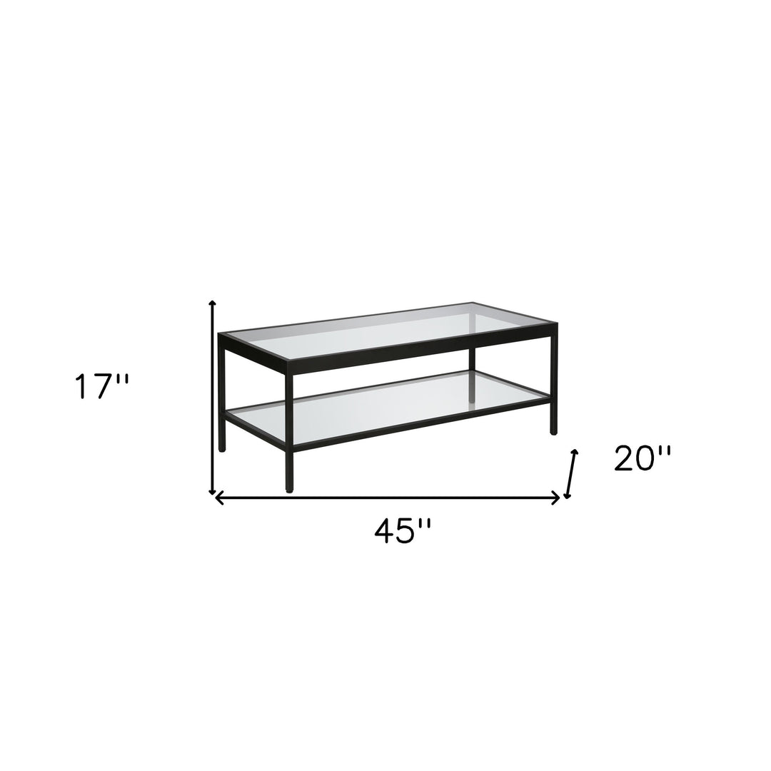 Luxurious 45-Inch Clear and Black Glass Coffee Table with Shelf