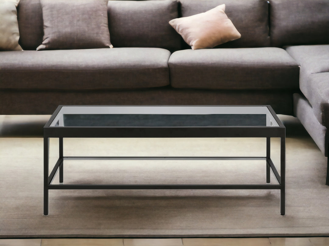 Luxurious 45-Inch Clear and Black Glass Coffee Table with Shelf