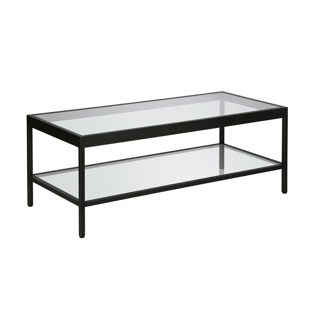 Luxurious 45-Inch Clear and Black Glass Coffee Table with Shelf