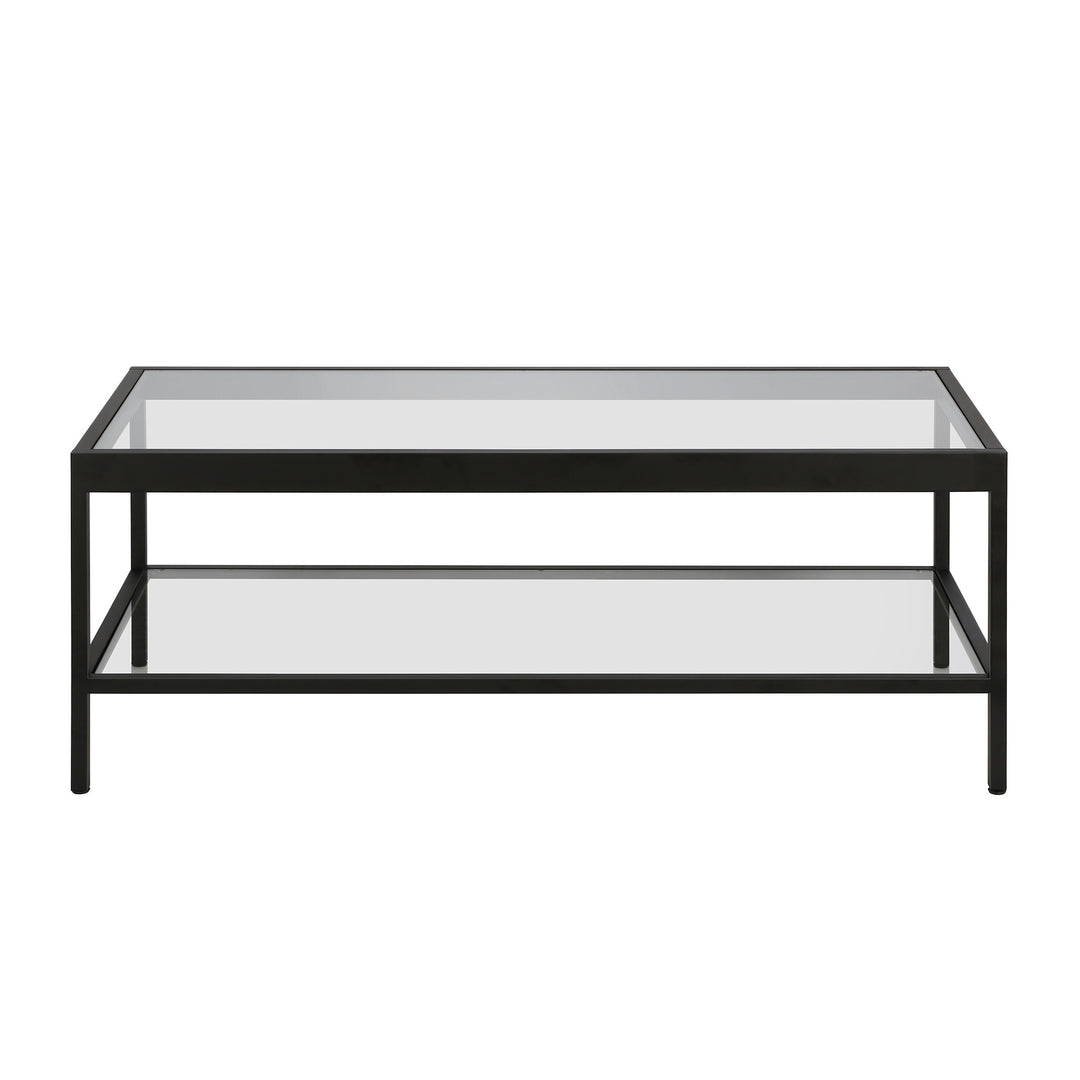 Luxurious 45-Inch Clear and Black Glass Coffee Table with Shelf