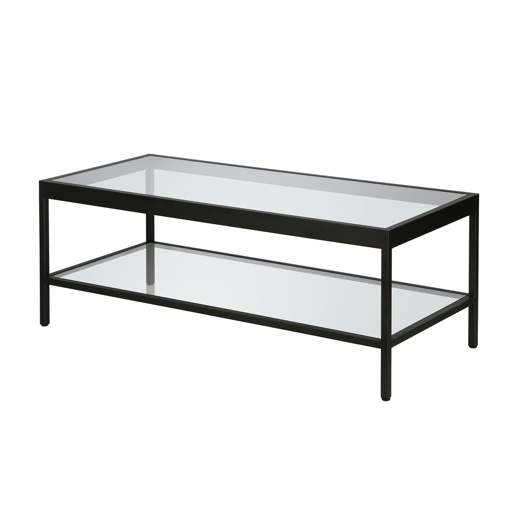 Luxurious 45-Inch Clear and Black Glass Coffee Table with Shelf