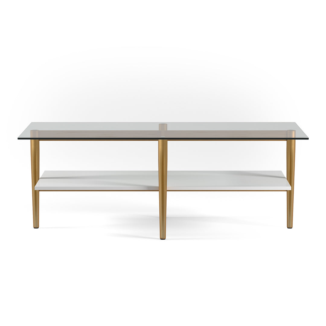 Modern 47" Gold Glass And Steel Coffee Table With Storage Shelf