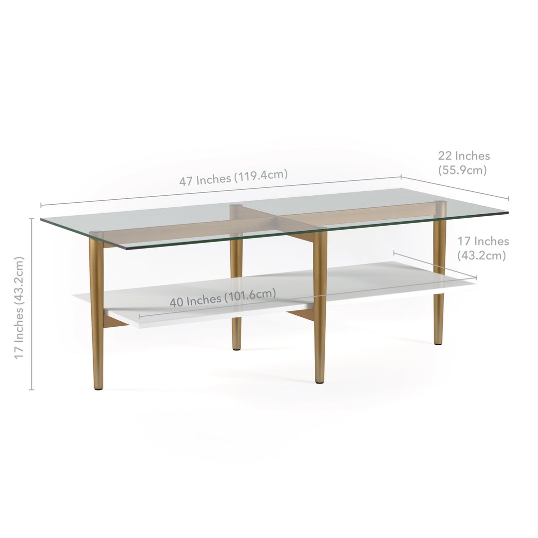 Modern 47" Gold Glass And Steel Coffee Table With Storage Shelf