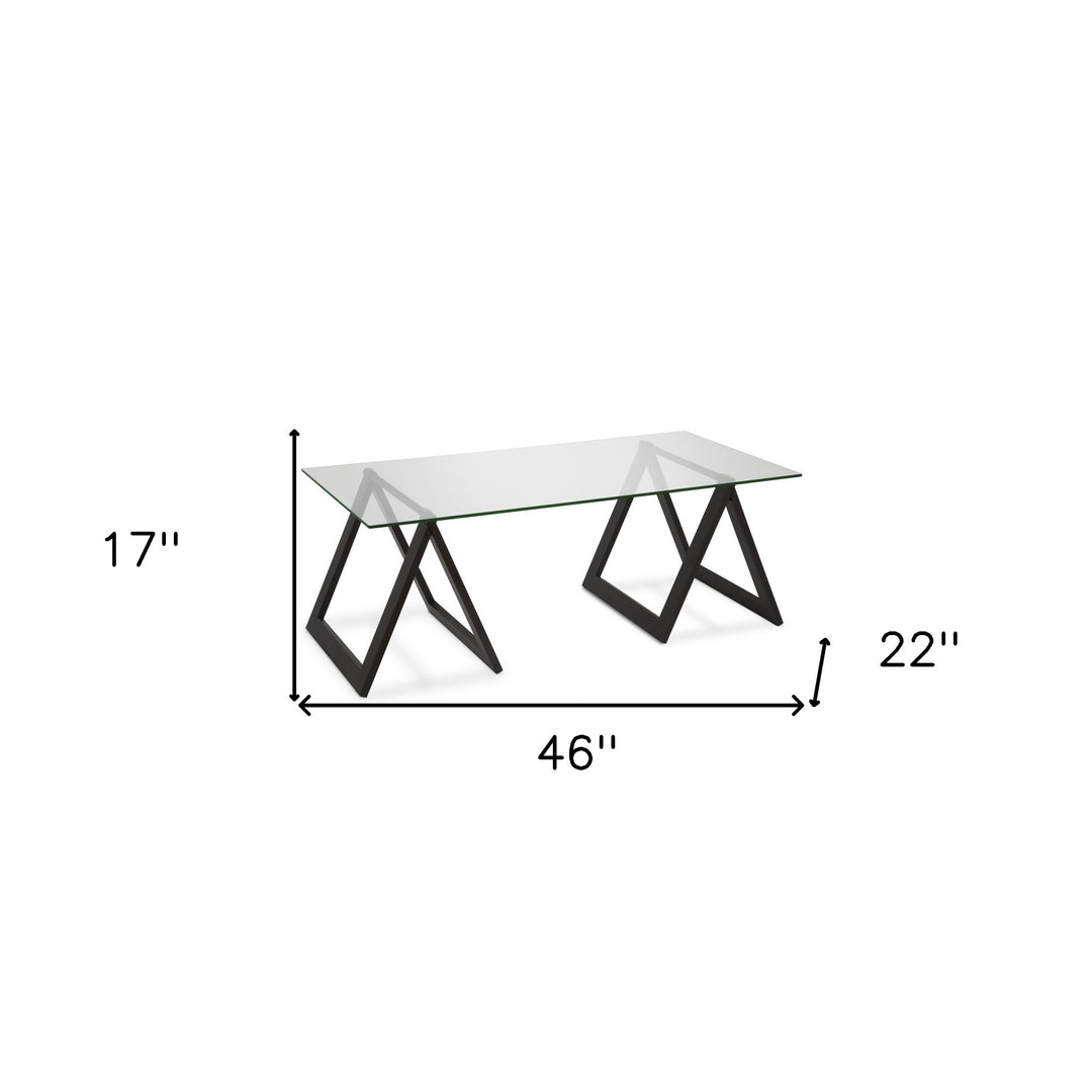 Modern 46-Inch Black Glass and Steel Coffee Table