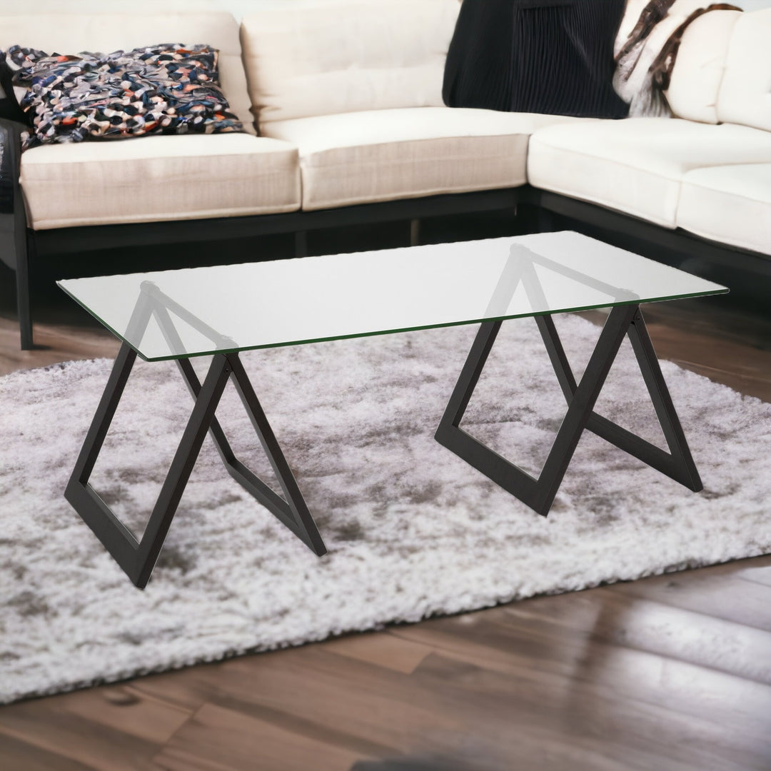 Modern 46-Inch Black Glass and Steel Coffee Table