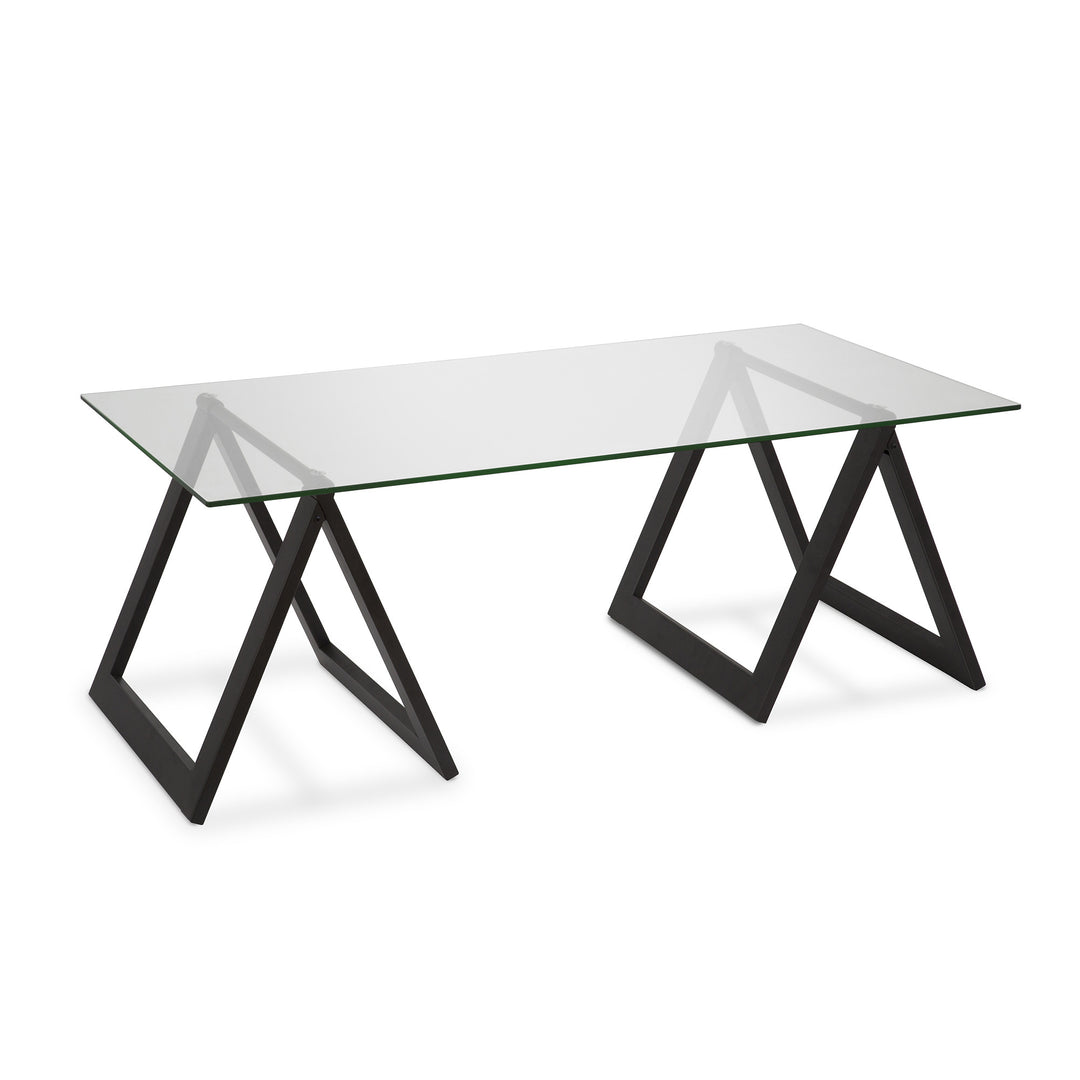 Modern 46-Inch Black Glass and Steel Coffee Table