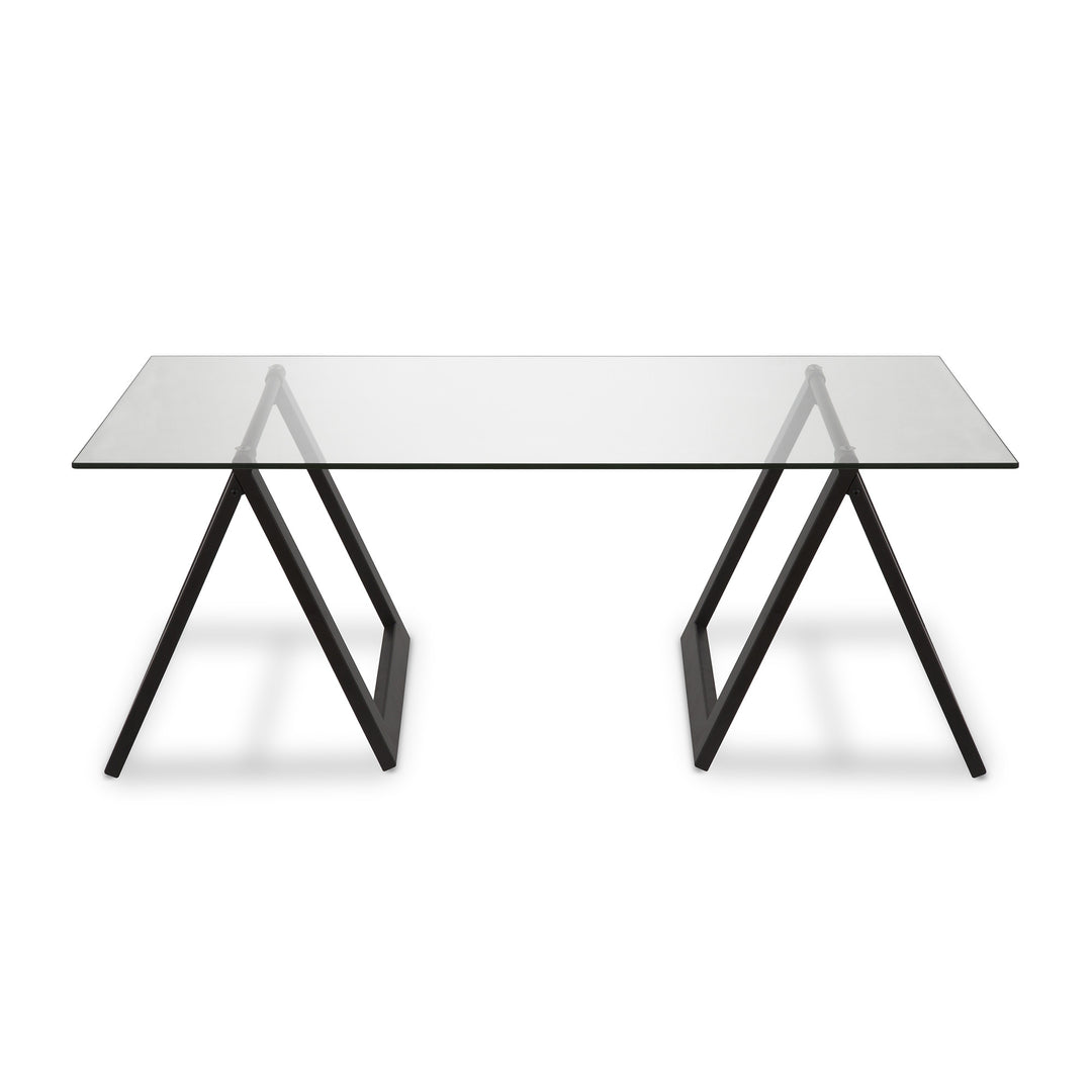 Modern 46-Inch Black Glass and Steel Coffee Table