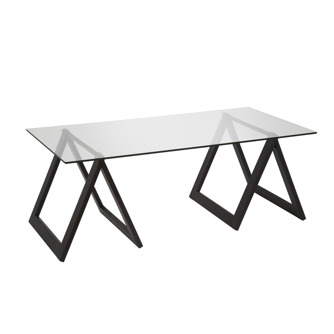 Modern 46-Inch Black Glass and Steel Coffee Table