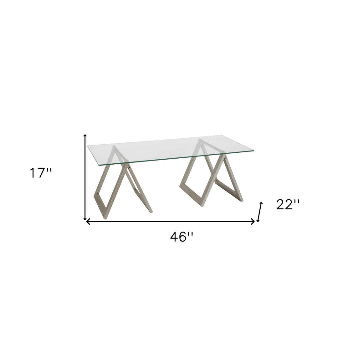 46" Glass And Steel Modern Coffee Table