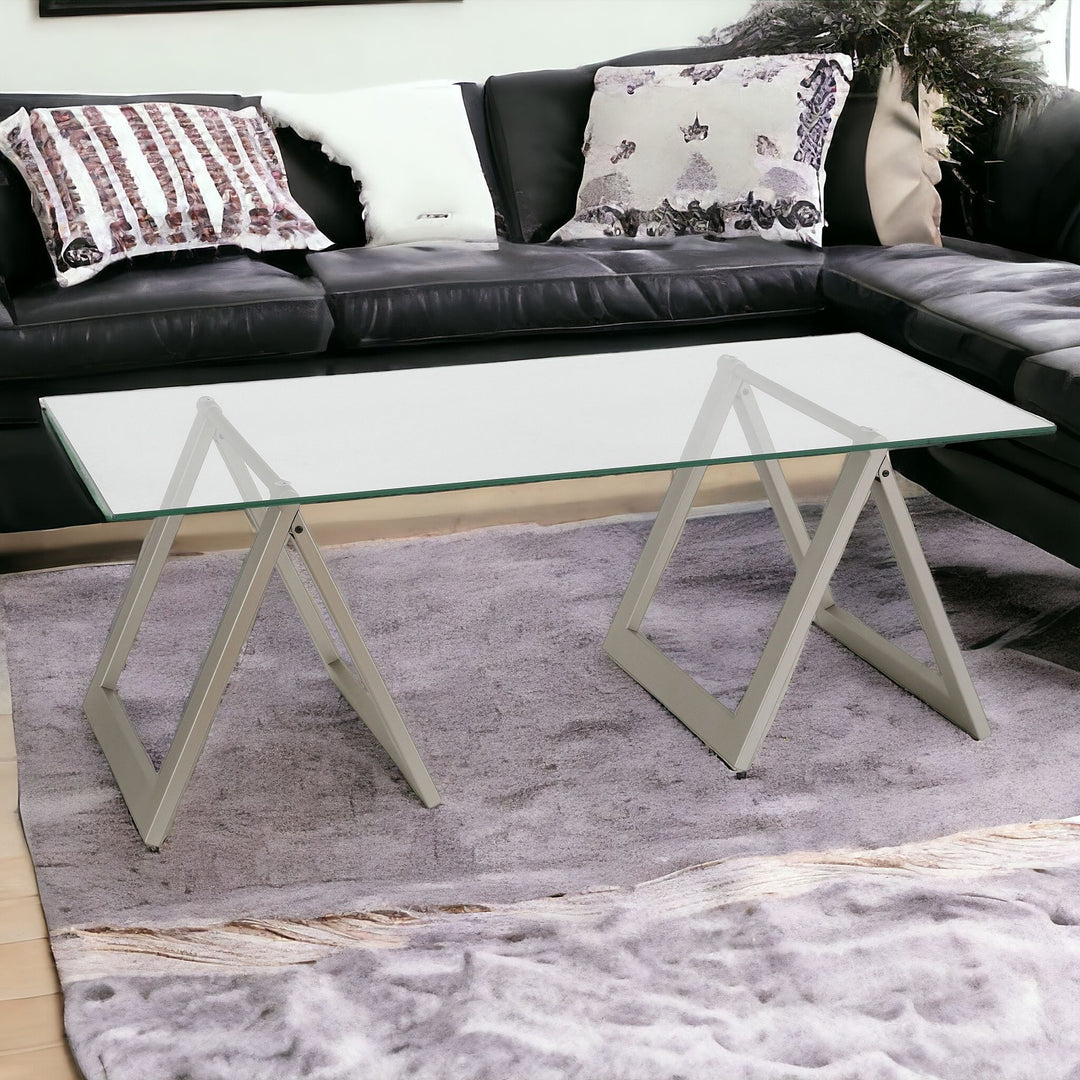 46" Glass And Steel Modern Coffee Table