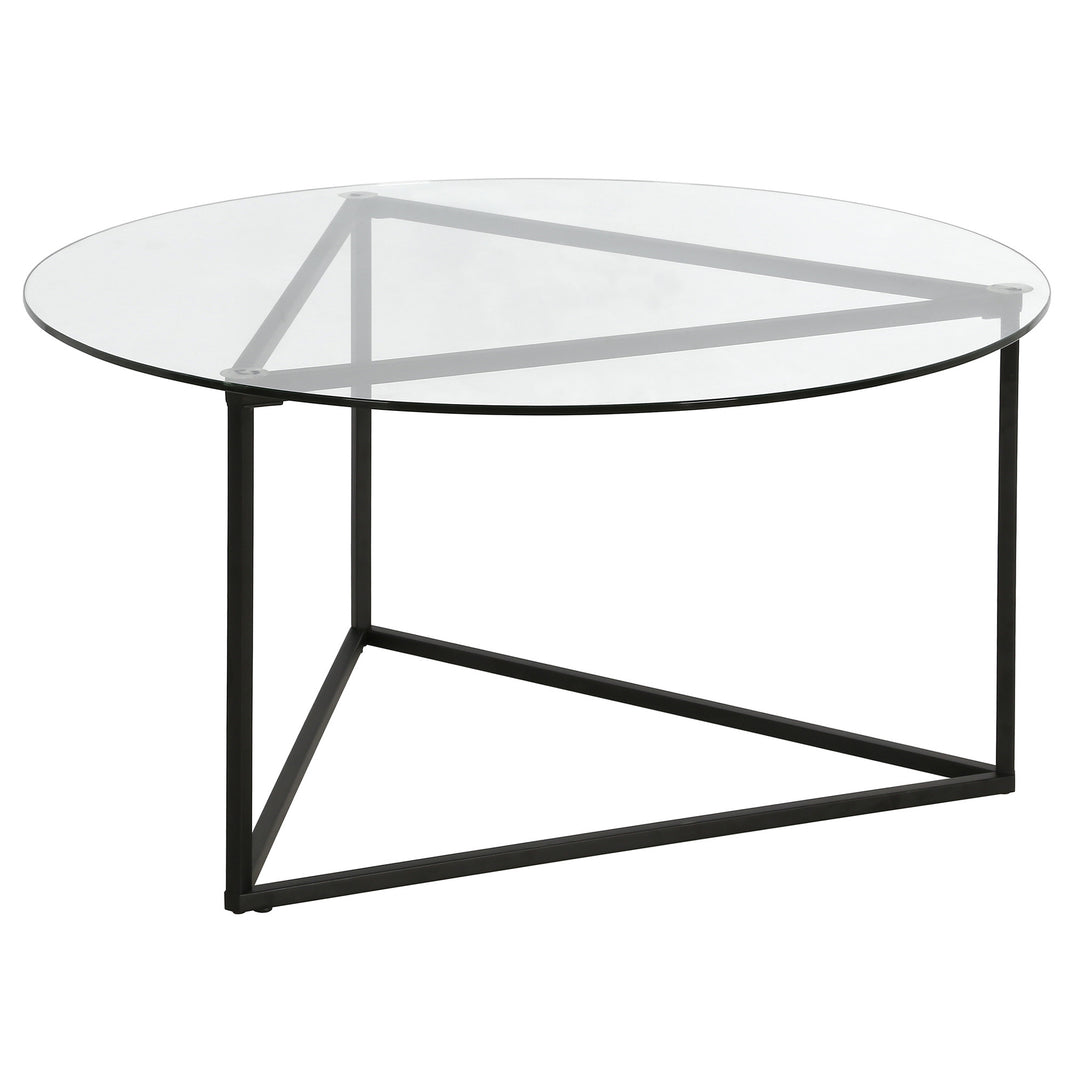 35" Black Glass And Steel Round Coffee Table