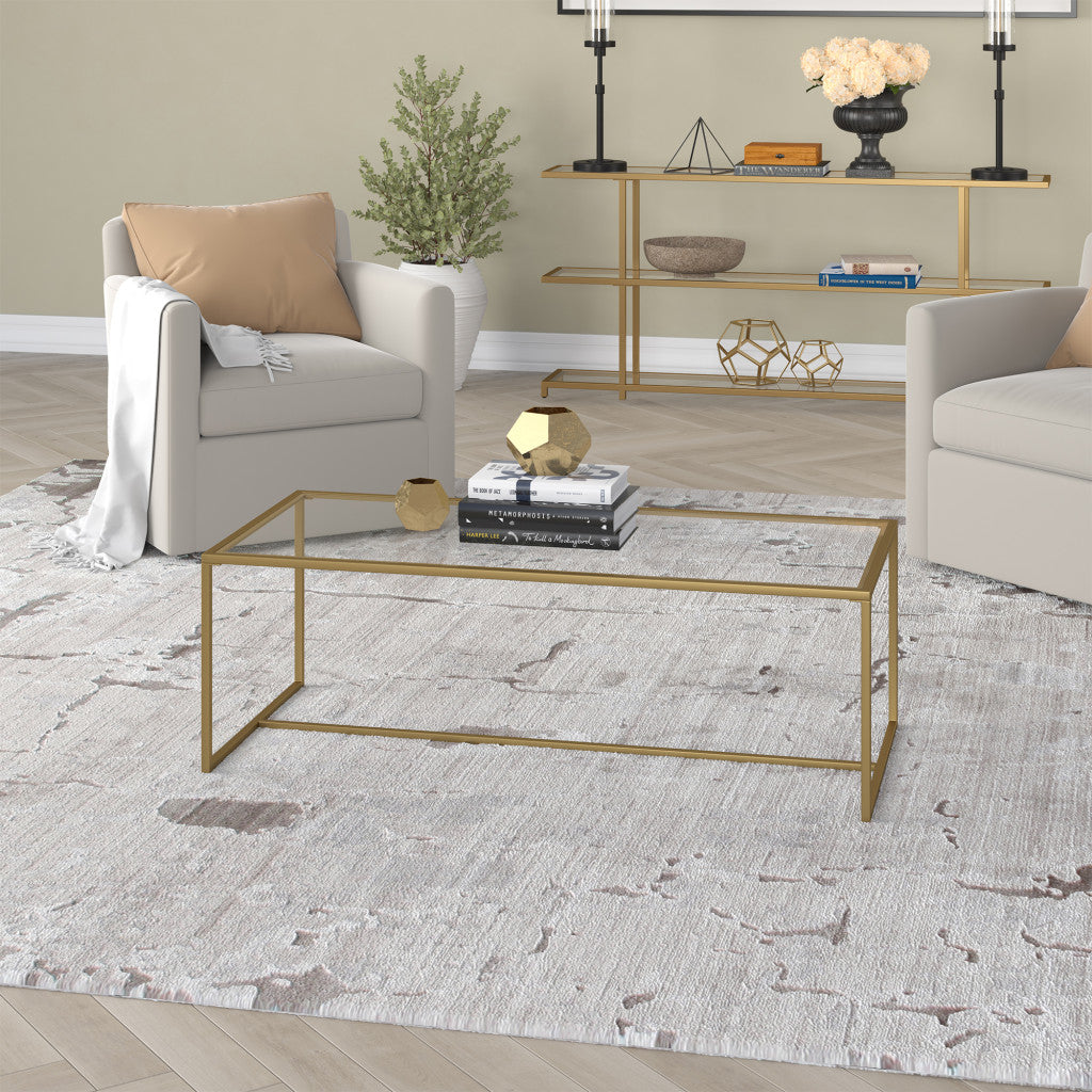 47" Gold Glass And Steel Coffee Table