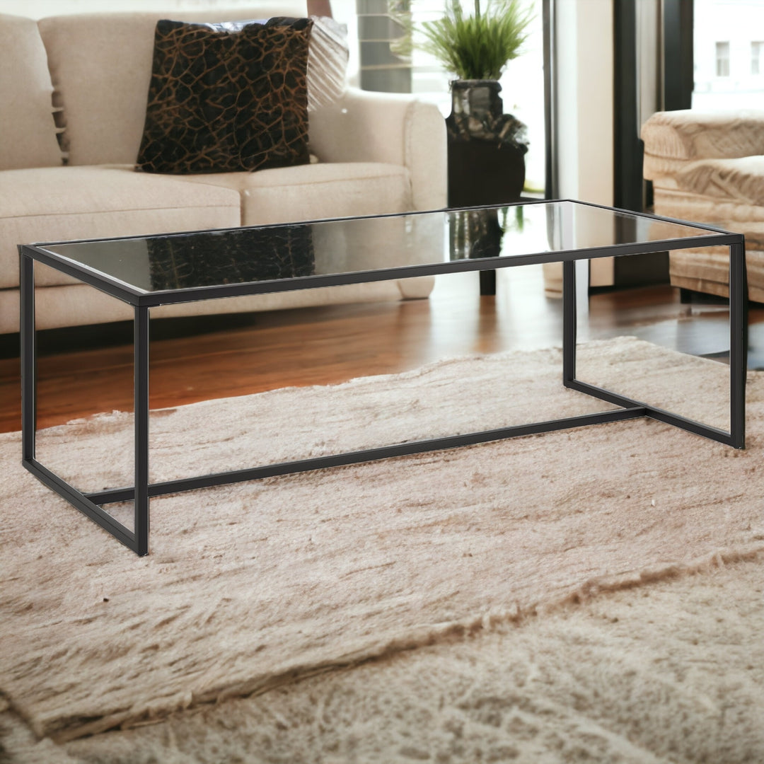 Modern 47-Inch Black Glass and Steel Coffee Table