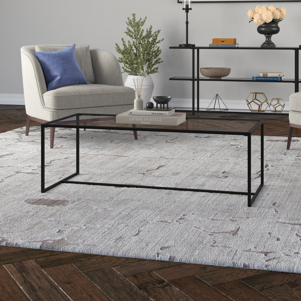 Modern 47-Inch Black Glass and Steel Coffee Table