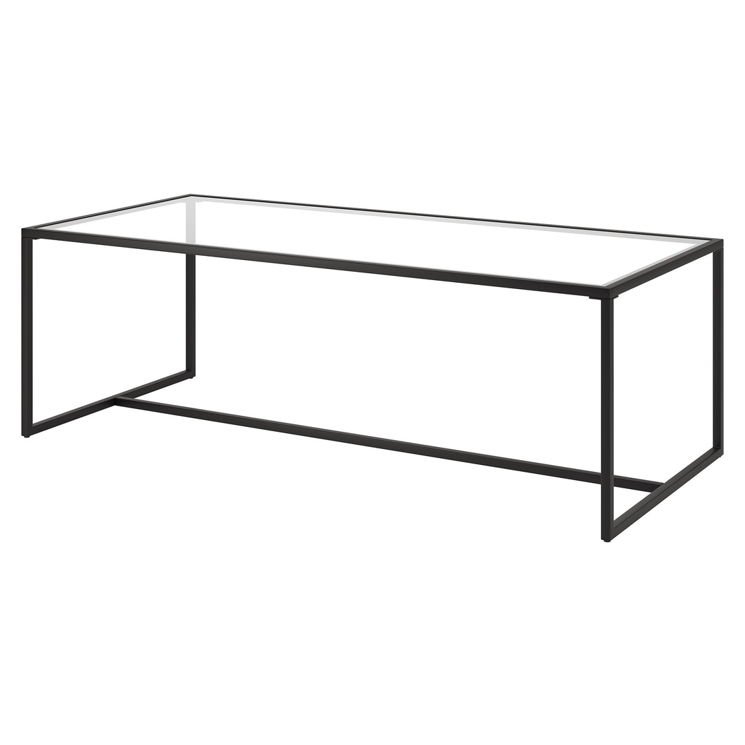 Modern 47-Inch Black Glass and Steel Coffee Table