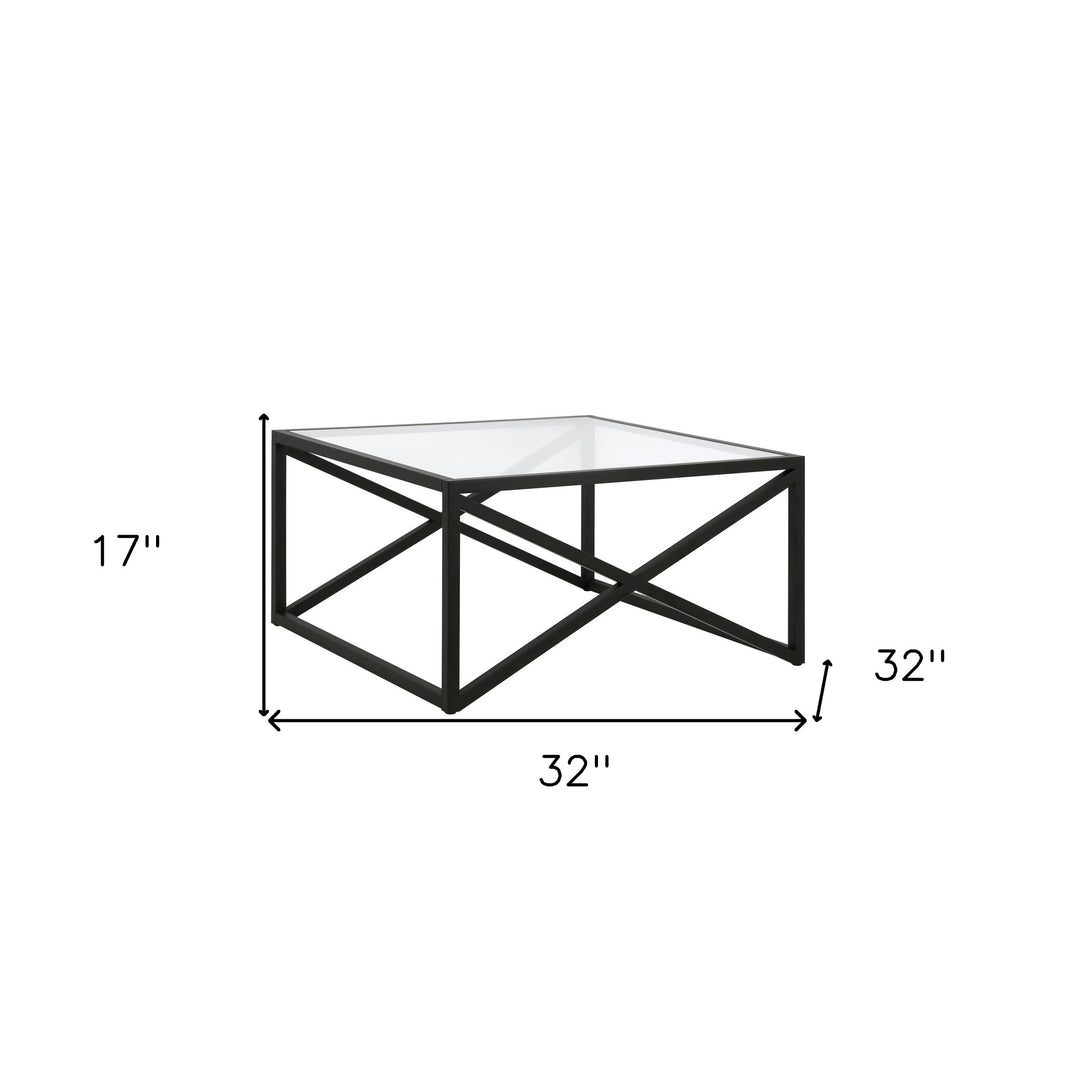 32-Inch Black Glass and Steel Square Coffee Table