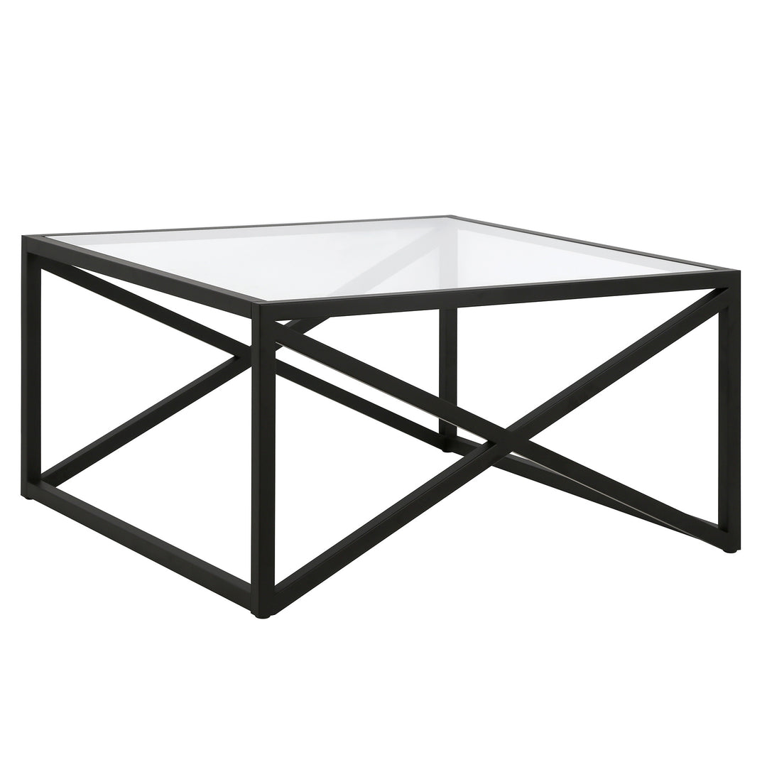 32-Inch Black Glass and Steel Square Coffee Table