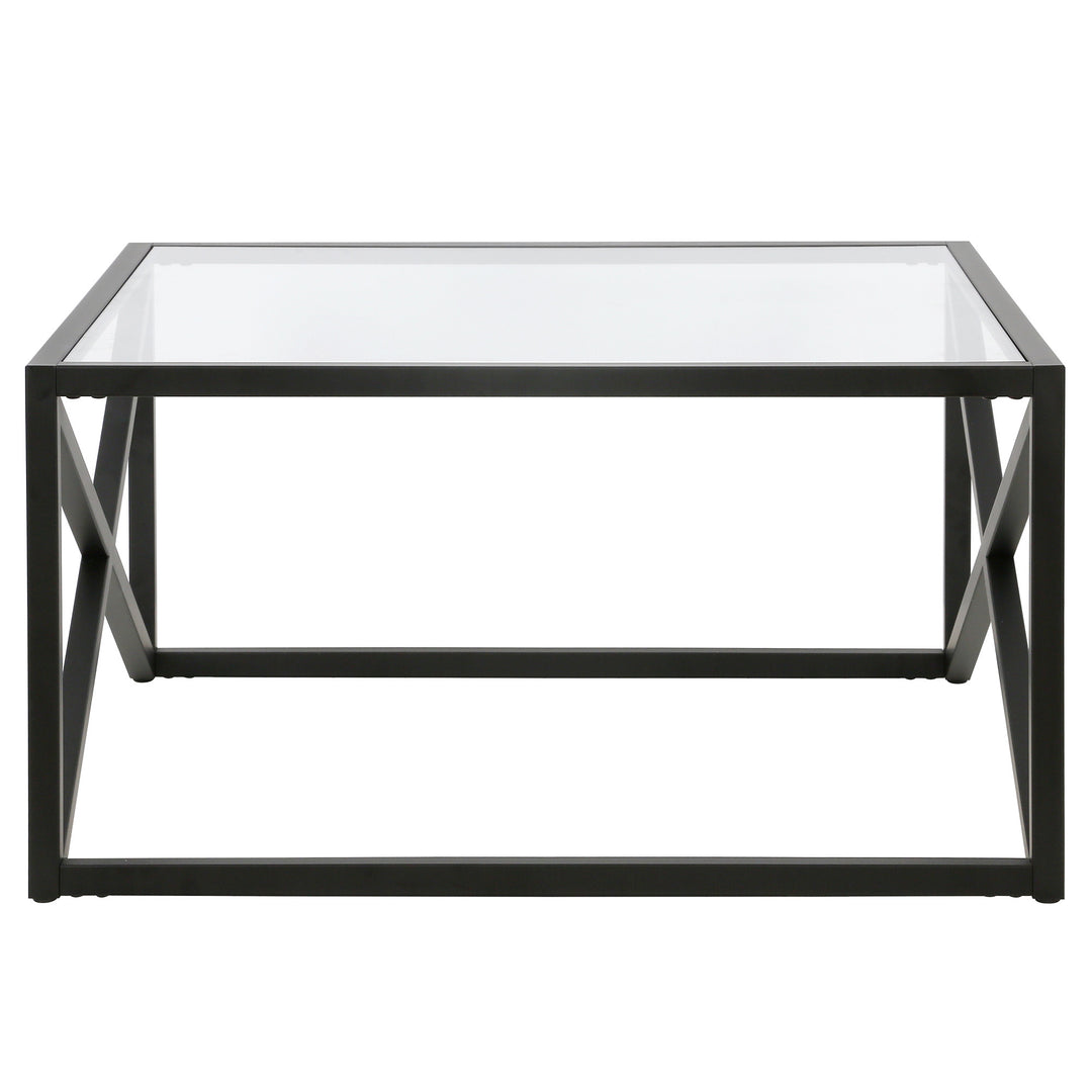 32-Inch Black Glass and Steel Square Coffee Table