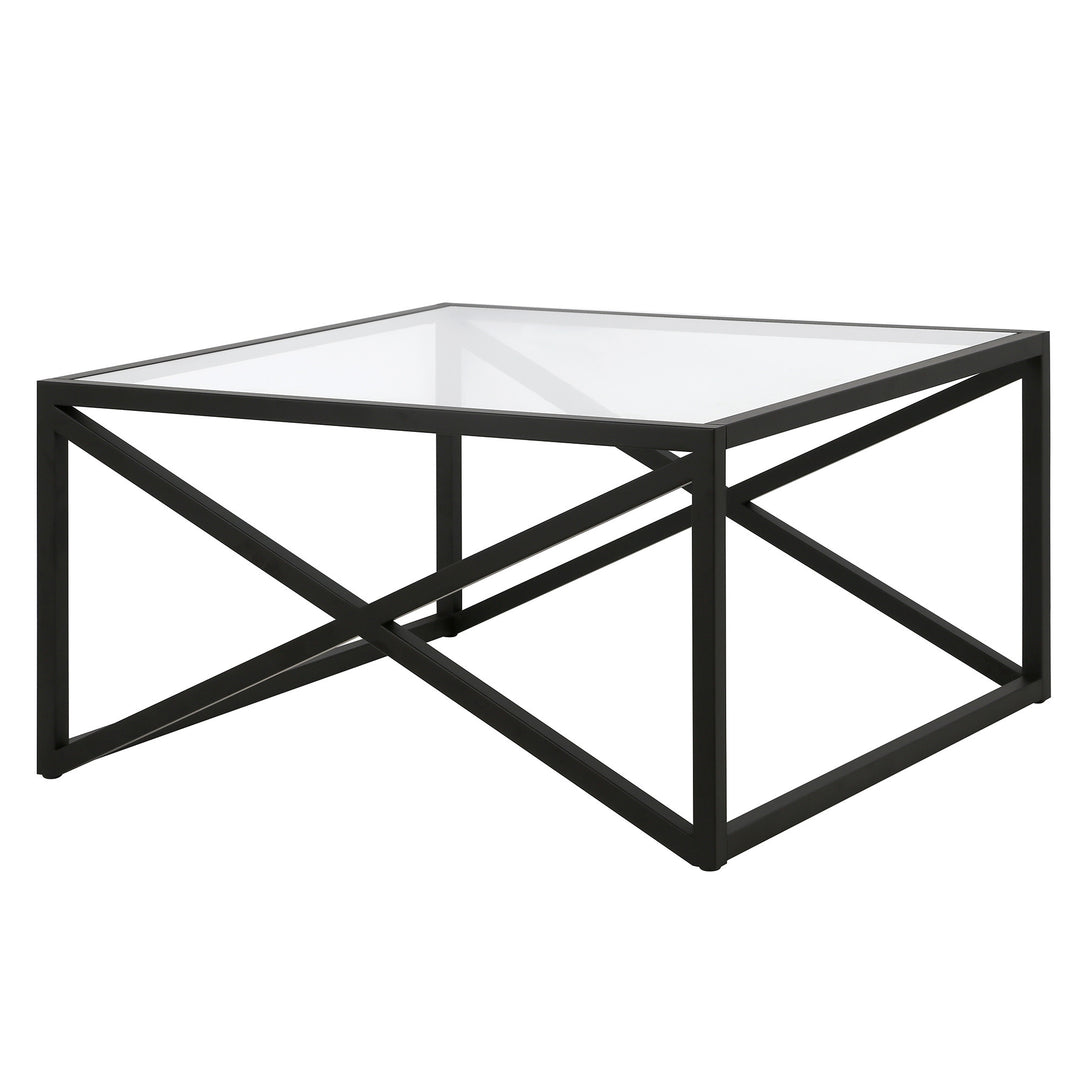 32-Inch Black Glass and Steel Square Coffee Table