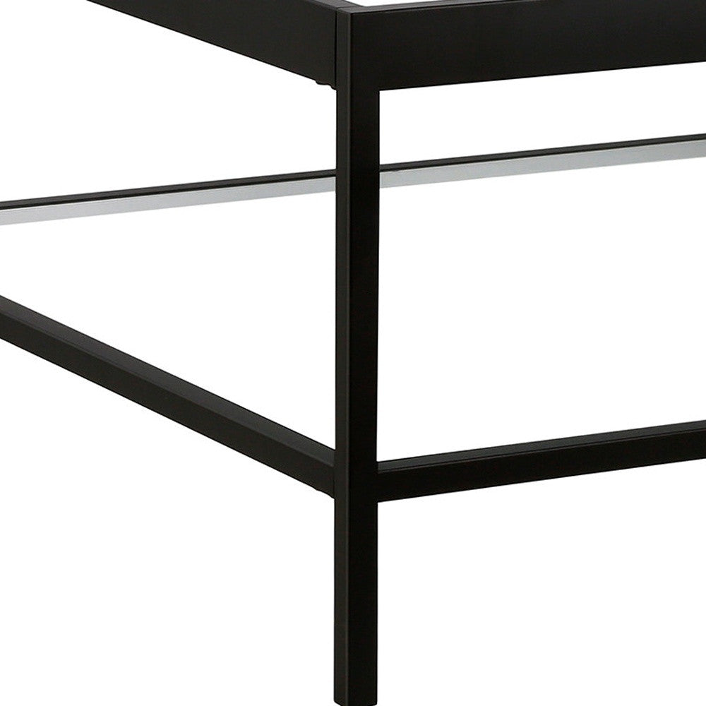 32" Clear and Black Glass Square Coffee Table with Shelf