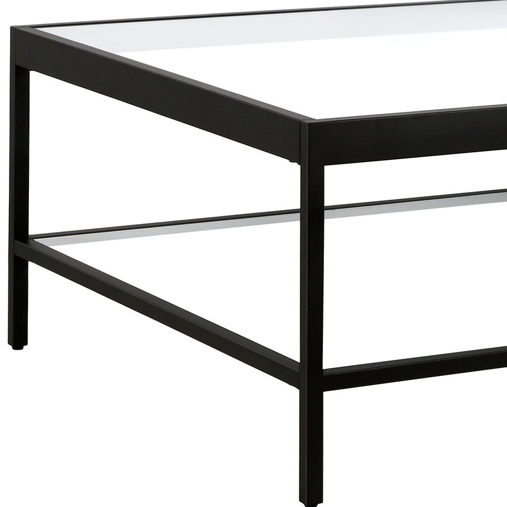 32" Clear and Black Glass Square Coffee Table with Shelf