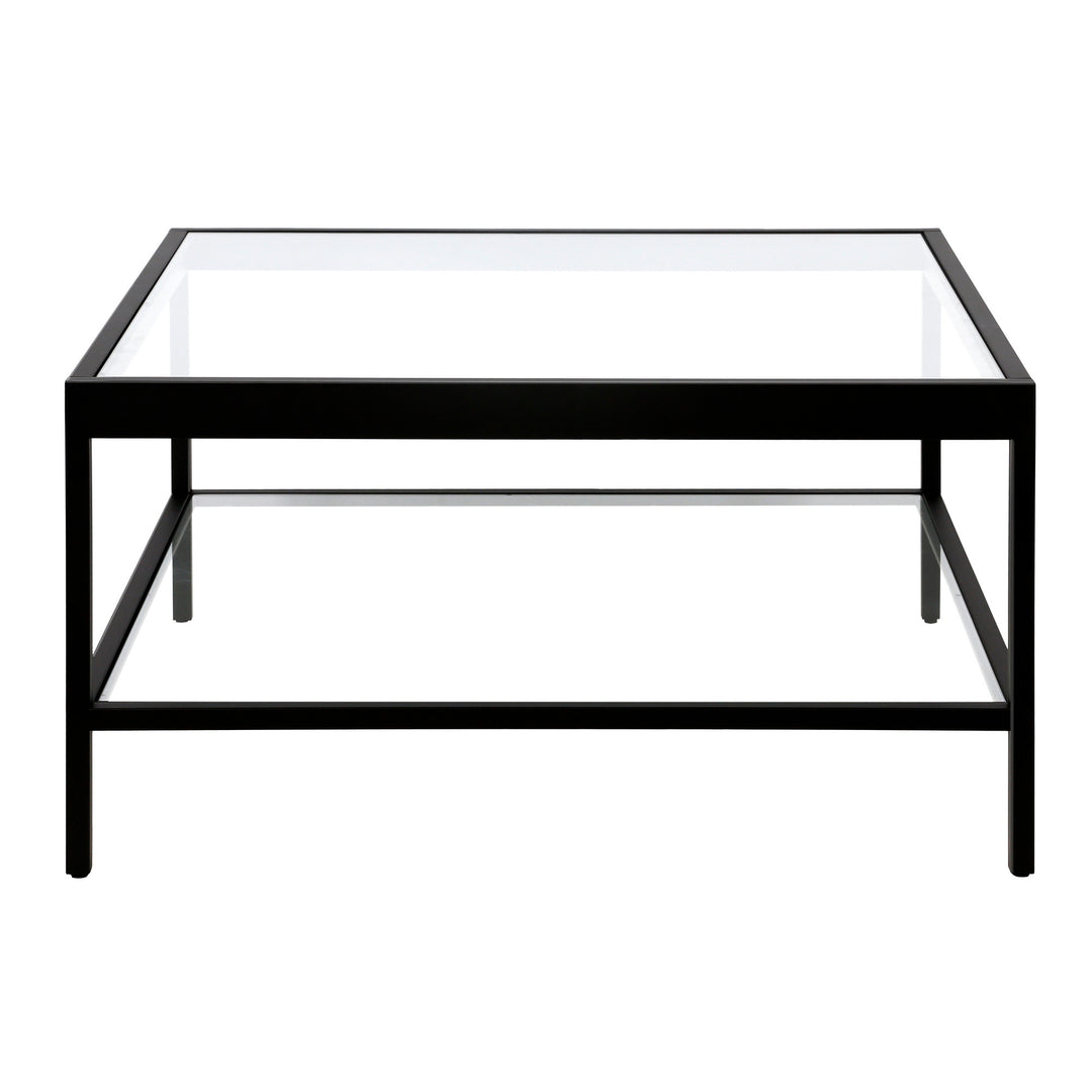 32" Clear and Black Glass Square Coffee Table with Shelf