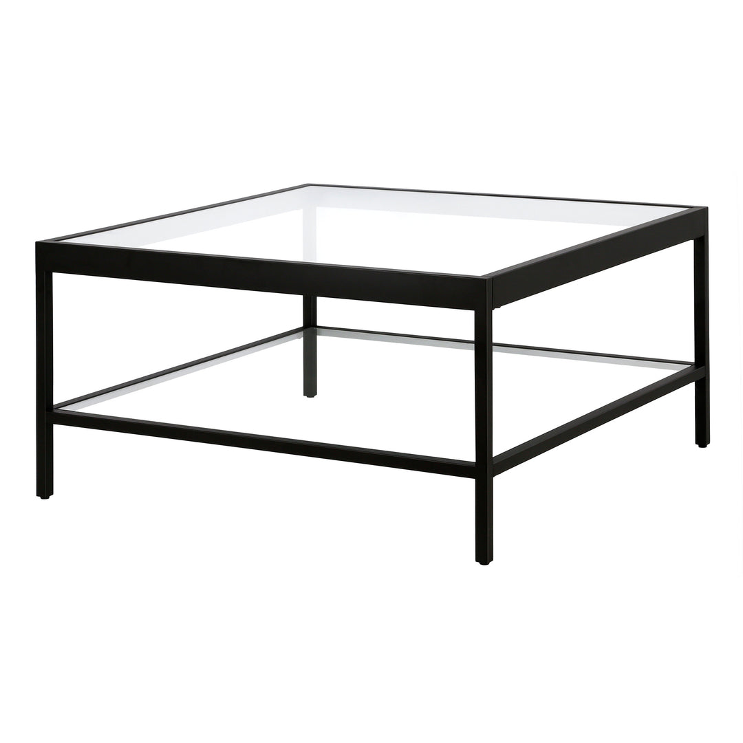 32" Clear and Black Glass Square Coffee Table with Shelf