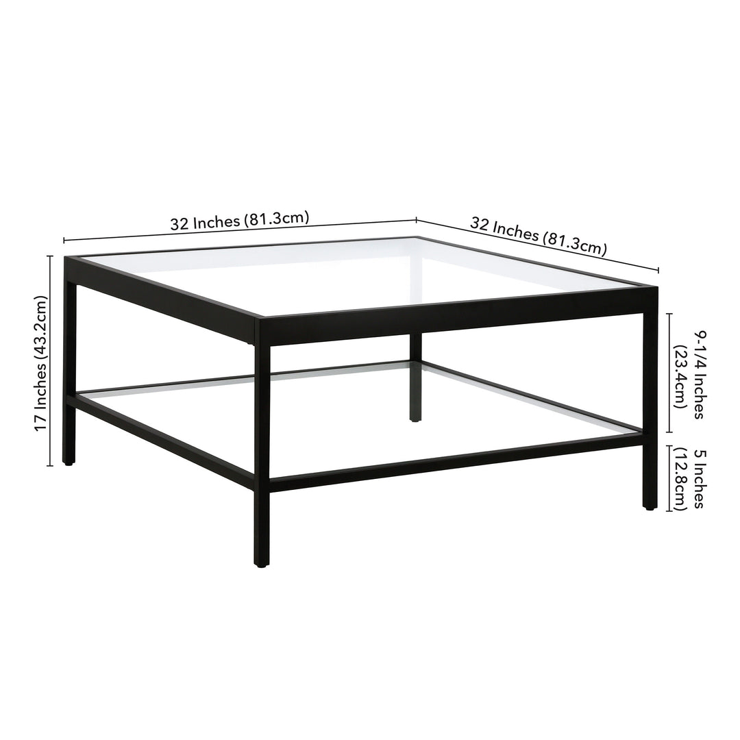 32" Clear and Black Glass Square Coffee Table with Shelf