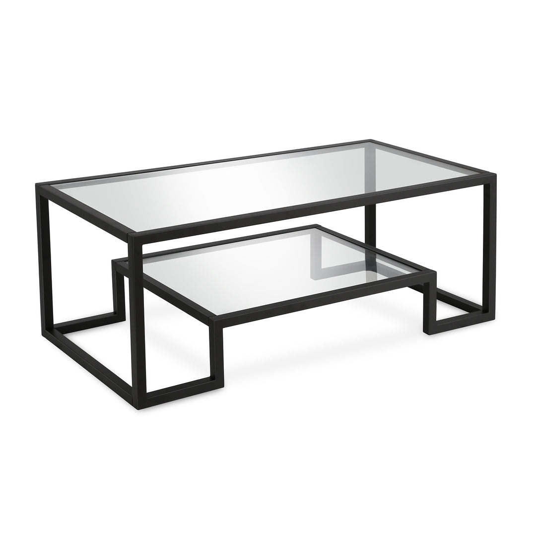 45" Clear And Black Glass And Steel Coffee Table With Shelf