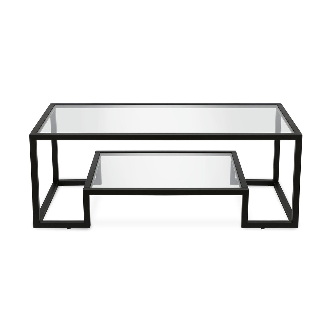 45" Clear And Black Glass And Steel Coffee Table With Shelf