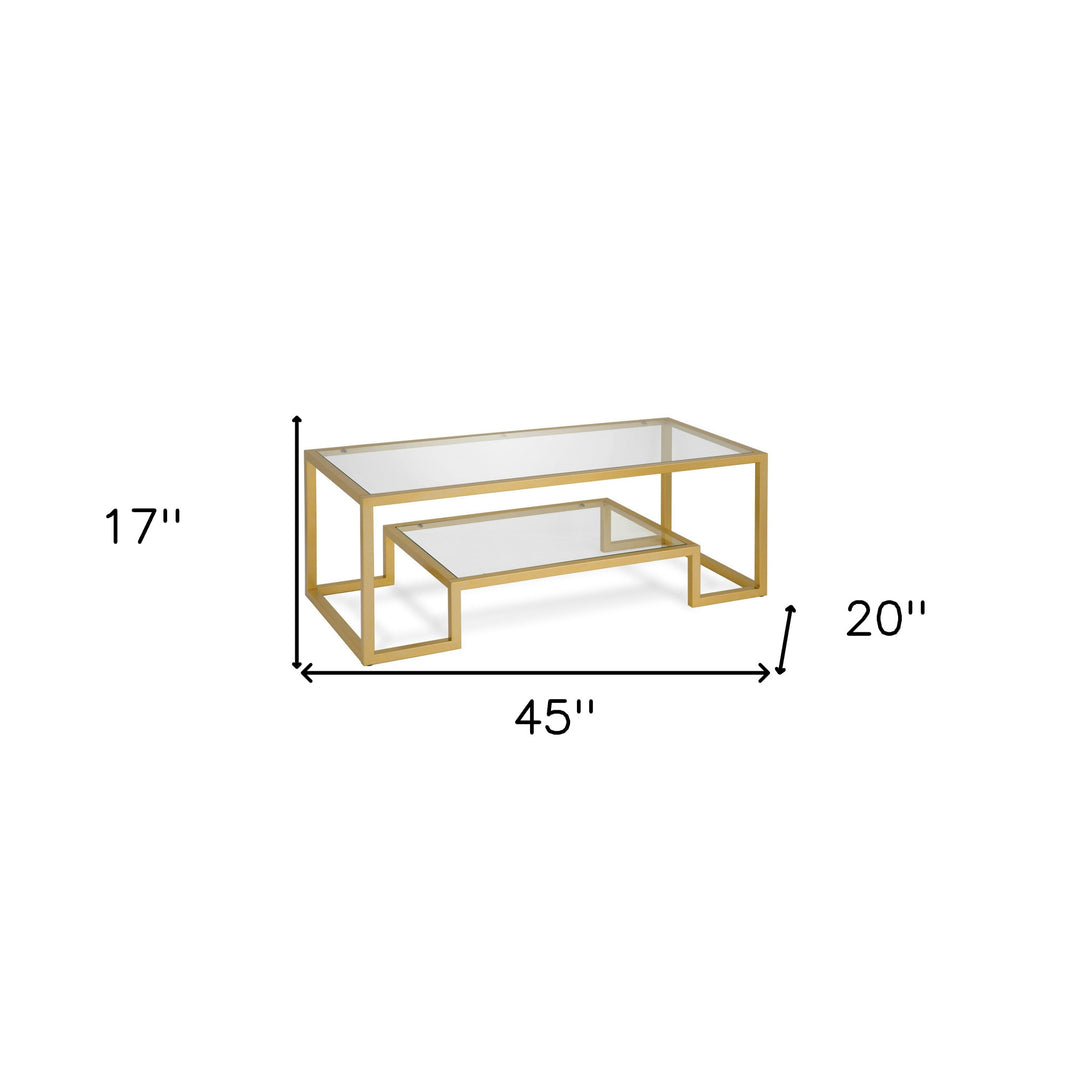 45-Inch Clear and Gold Glass Coffee Table with Shelf