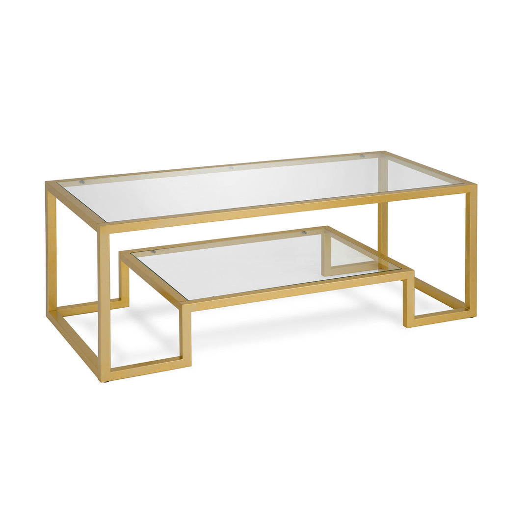 45-Inch Clear and Gold Glass Coffee Table with Shelf