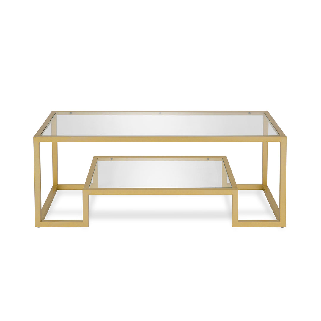 45-Inch Clear and Gold Glass Coffee Table with Shelf