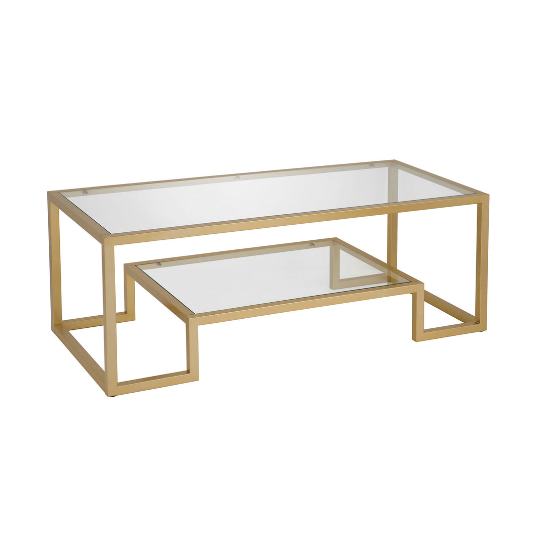 45-Inch Clear and Gold Glass Coffee Table with Shelf