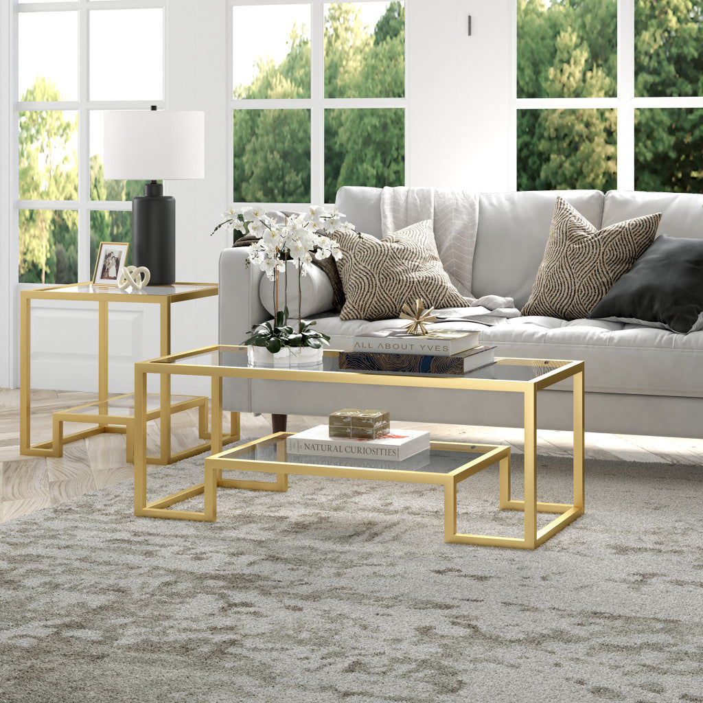 45-Inch Clear and Gold Glass Coffee Table with Shelf