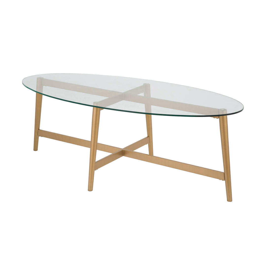 50-Inch Clear Glass and Gold Steel Oval Coffee Table