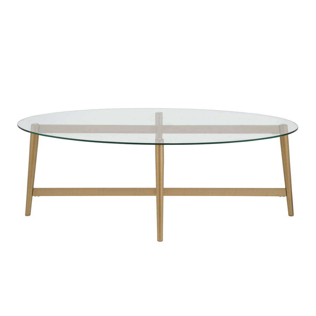 50-Inch Clear Glass and Gold Steel Oval Coffee Table