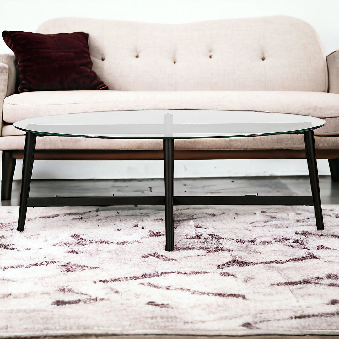 50" Clear Glass and Black Steel Oval Coffee Table – Timeless Elegance with a Modern Twist