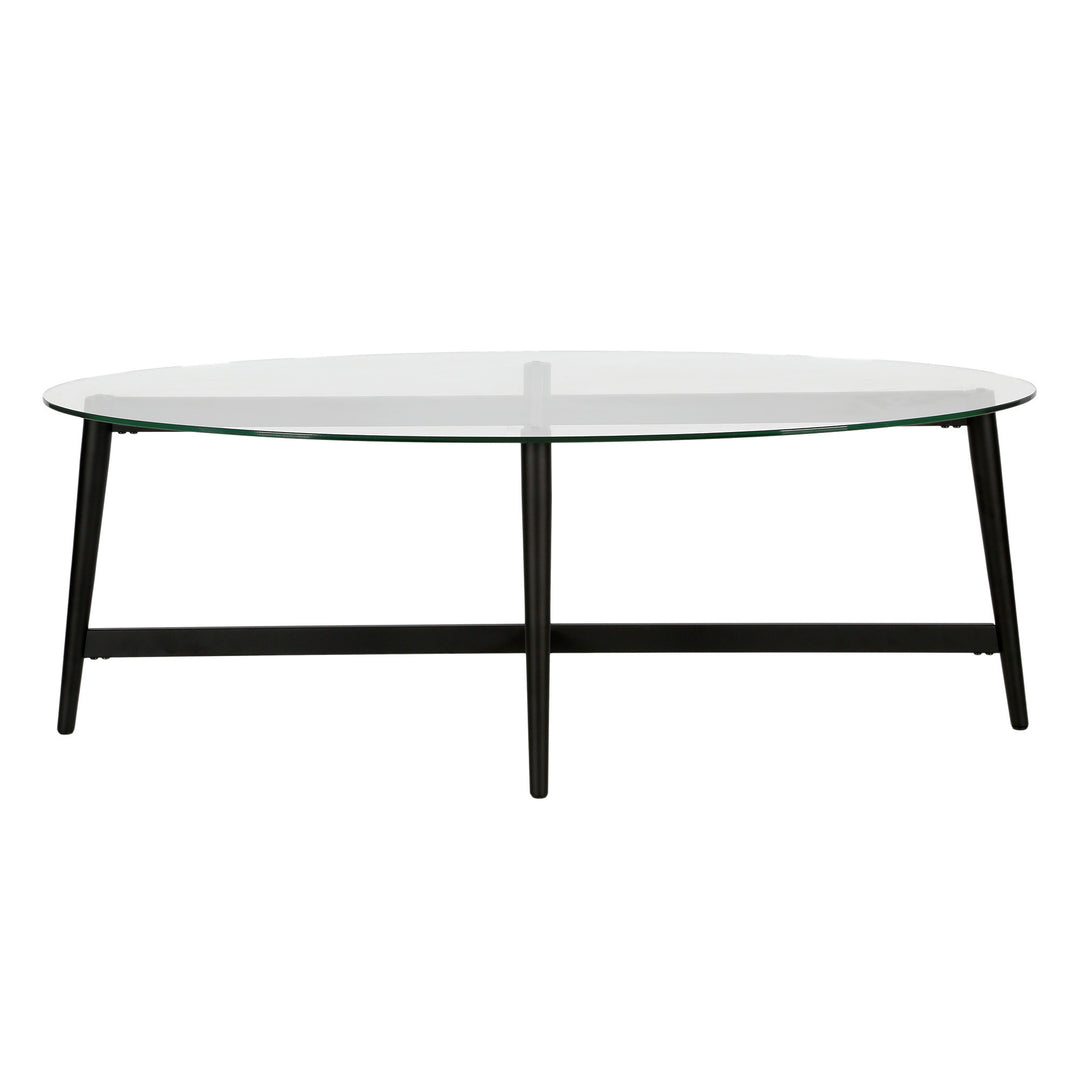 50" Clear Glass and Black Steel Oval Coffee Table – Timeless Elegance with a Modern Twist