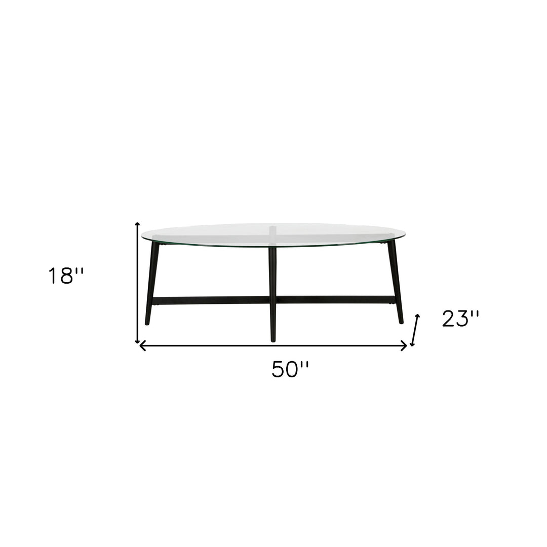 50" Clear Glass and Black Steel Oval Coffee Table – Timeless Elegance with a Modern Twist