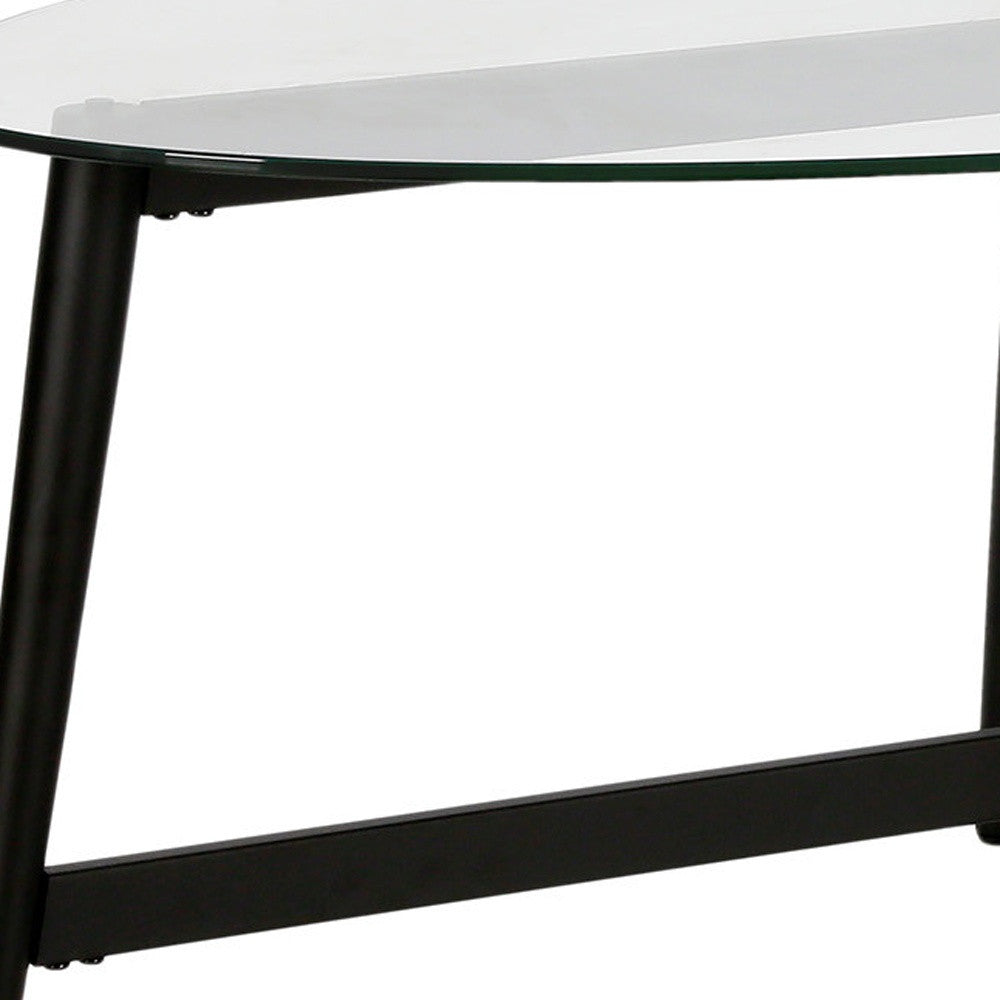 50" Clear Glass and Black Steel Oval Coffee Table – Timeless Elegance with a Modern Twist