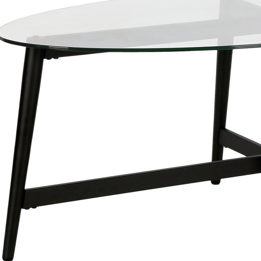 50" Clear Glass and Black Steel Oval Coffee Table – Timeless Elegance with a Modern Twist