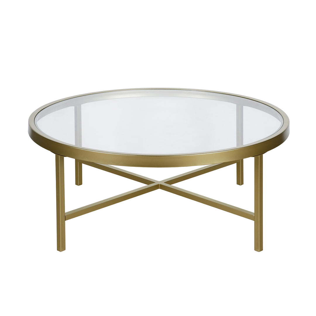 36-Inch Gold Glass and Steel Round Coffee Table